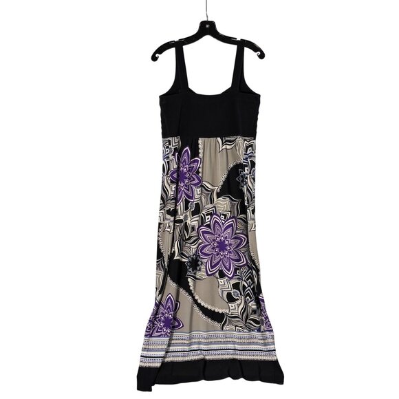 Vintage Carole Little Black & Purple Floral Print Maxi Dress With Empire Waist - Picture 3 of 9